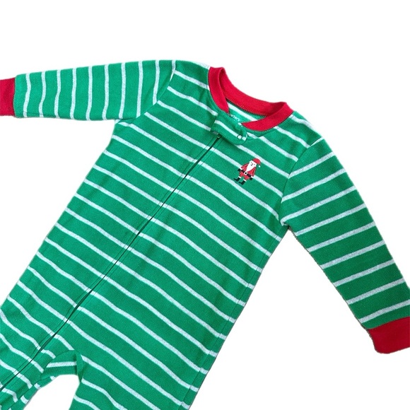 Carter’s Christmas Green Striped Fleece Zip Footed Sleeper Boys 24 Months - Picture 2 of 7
